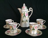 Vintage Japanese Chocolate Pot with 4 Cups and saucers Ornate coffee tea Japan