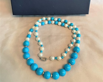 Sterling Danbury Mint Turquoise Beaded Necklace with Crystal in Box