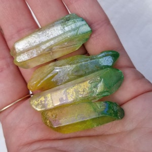 Green yellow Aura Quartz Crystal lot of 4