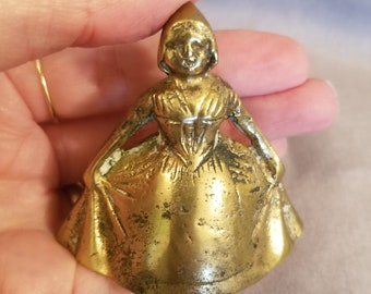 Figural Hand Bell Lady in ball gown Vintage Style Collectible Brass Bronze