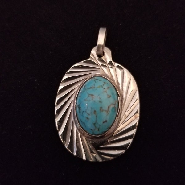 Sterling 925 Turquoise Charm Pendant Hecho En Mexico Cabochon
