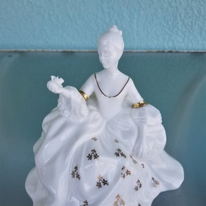 6 1/2&quot; Royal Doulton Antoinette Figurine White w Gold Detail H N 2326 England