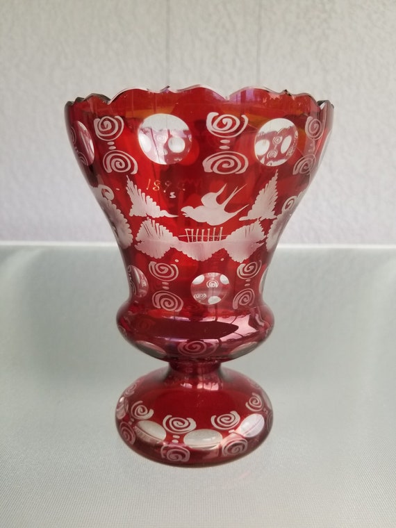 Vintage Ruby Crystal Cut Glass VaseSpecial Home Décor Home & Living