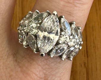 Sterling Silver Size 6 Cubic Zirconia Cluster Ring