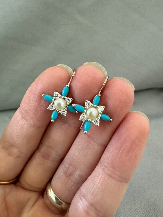 Pair Turquoise Sterling Earrings Signed NV 925