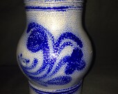 Vintage French Cobalt Blue Decorated Salt Glazed Stone ware Pitcher Stoneware france water jug crock