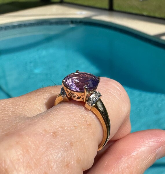 10k Gold Diamond Amethyst Ring Size 7 Solitaire Fe