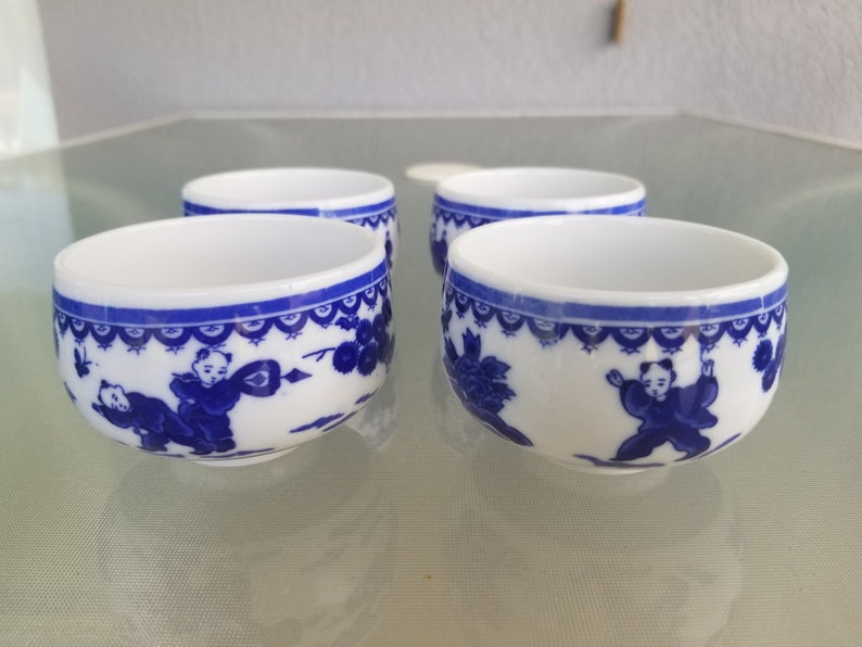 Set of 4 Blue and White Sake /Tea Cups Japanese mug Etsy