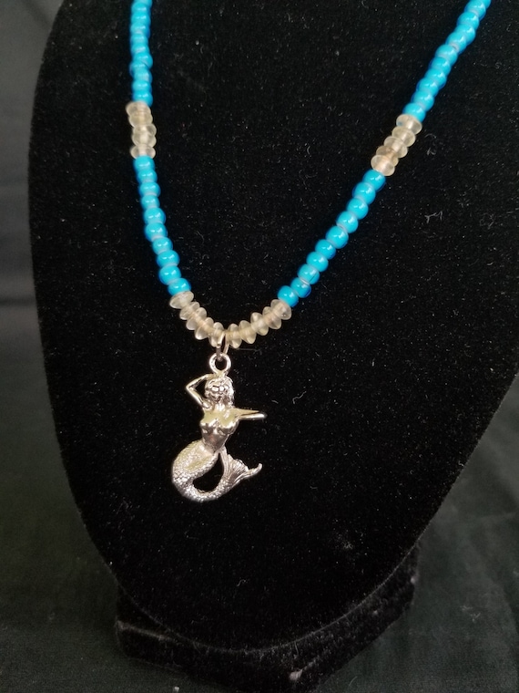 Mermaid Turquoise Necklace White Heart bead Charm