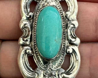 Art Nouveau Turquoise Sterling Pendant Scroll Charm Towel Silver