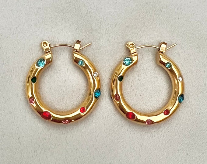 Zircon stone gold hoops