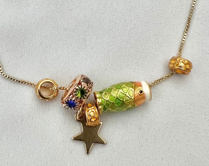 Enamel fish star trinket gold pendant necklace