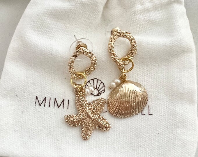 Starfish shell gold earrings