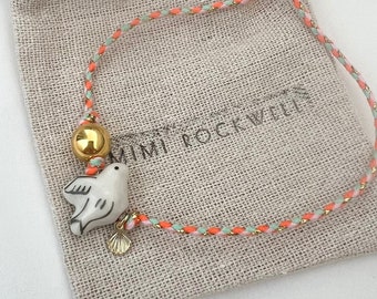 White dove sparrow orange string adjustable bracelet / string rope charm pendant bracelet / braided cord bracelet