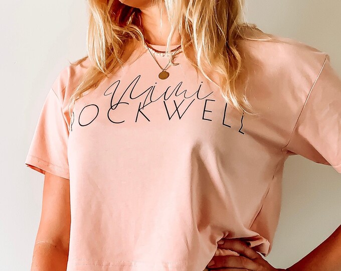 Mimi Rockwell logo women's pale pink crop tee