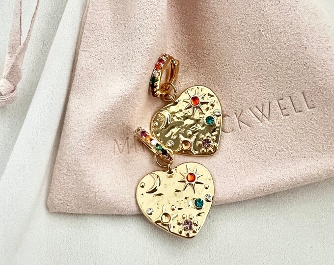 Gold heart small multicoloured CZ hoops
