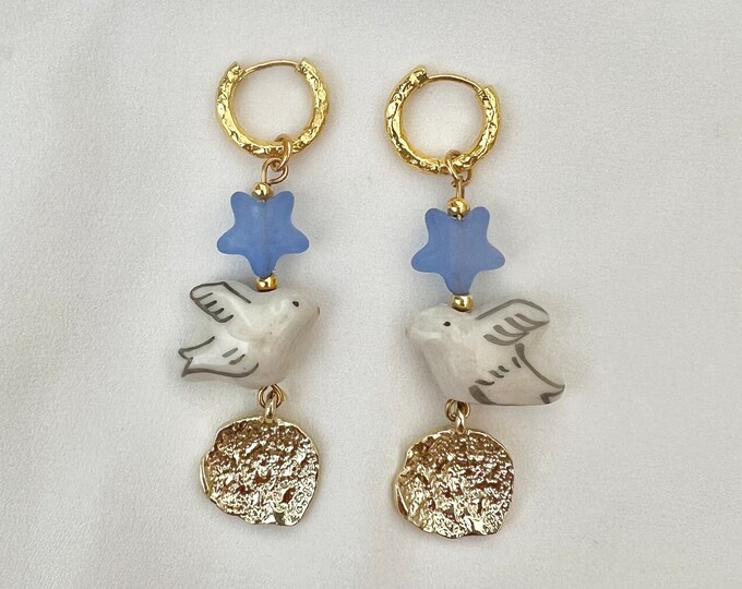 Dove star gold drop earrings