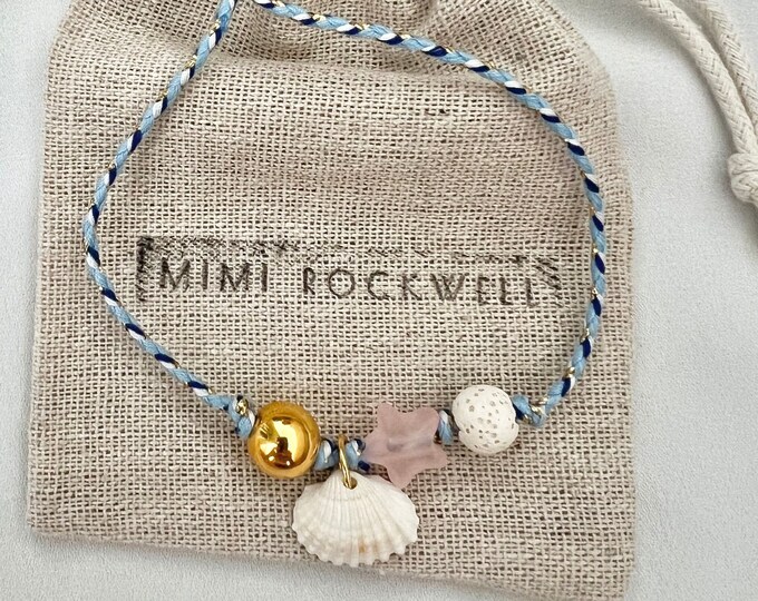 Shell pink star blue string adjustable bracelet