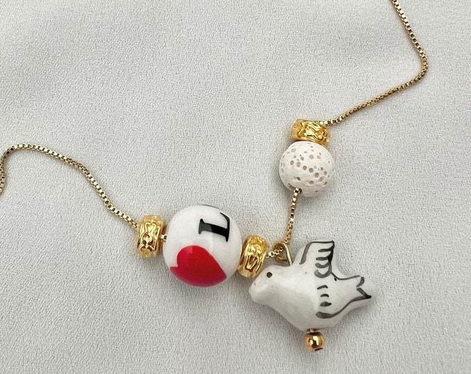 Dove love bead trinket gold pendant necklace