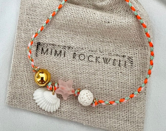 Shell pink star orange string adjustable bracelet