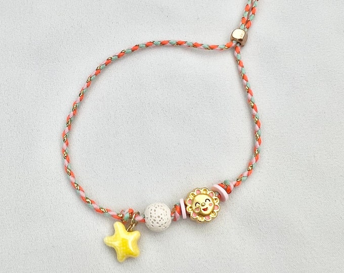 Starfish happy flower orange string adjustable bracelet