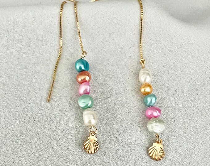 Colourful Pearl Sterling Silver threader earrings
