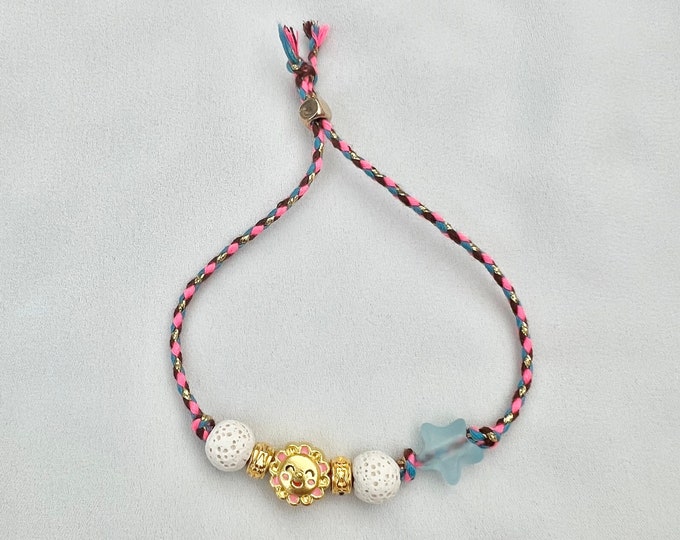 Happy flower star pink string adjustable bracelet