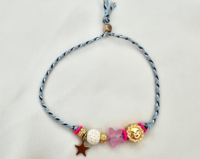 Happy flower star blue string adjustable bracelet