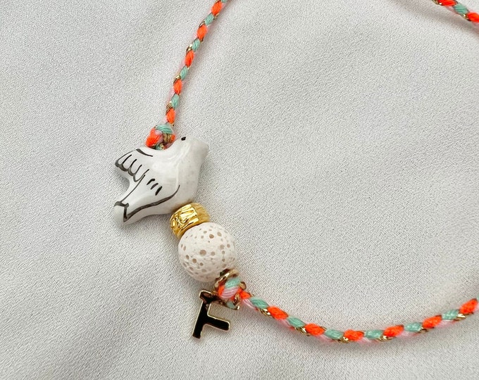 Custom letter dove sparrow orange string adjustable bracelet