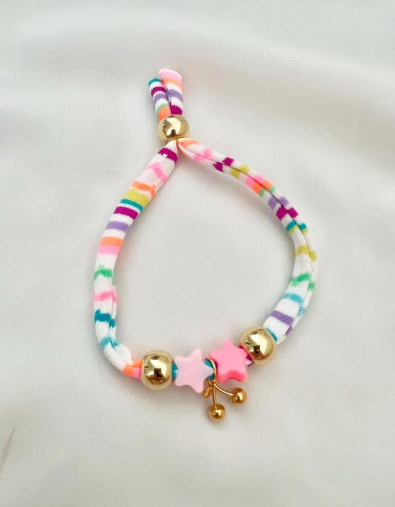 Recycled bikini string cherry gold string bracelet