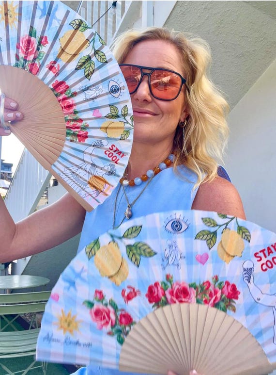 Handheld Bamboo Fan: Mimi Rockwell Design, Stay Cool (23cm)