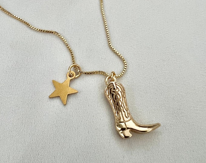 Cowboy boot star gold pendant necklace