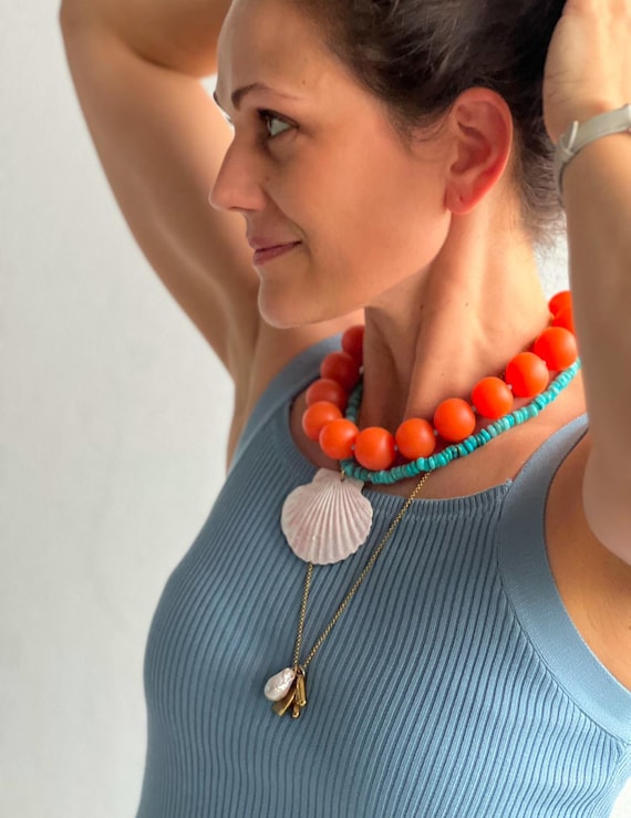 Large orange bead necklace