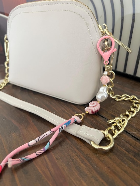 Pink shell pearl lock tassel key ring bag hang