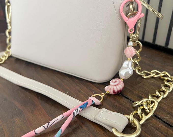 Pink shell pearl lock tassel key ring bag hang