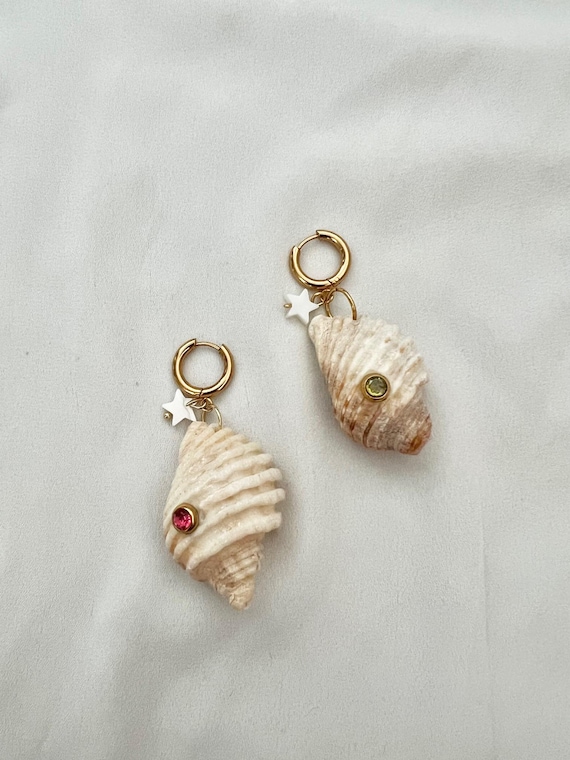 Natural shell Zircon shell star gold hoop earrings