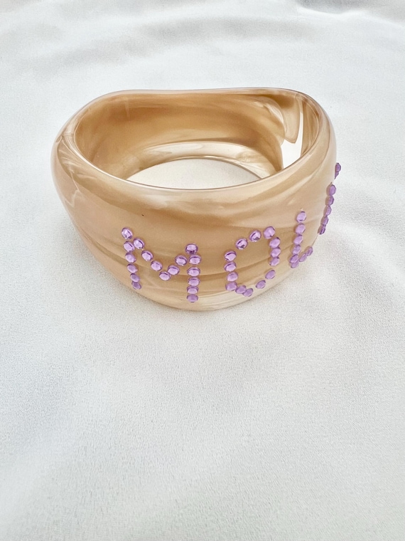 Personalised chunky Latte light brown beige acrylic bangle