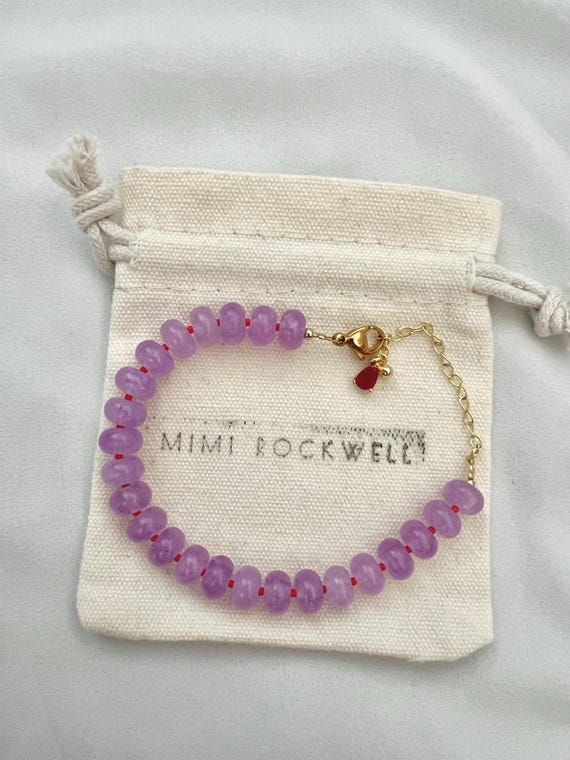 Lilac glass rondelle bead gold bracelet