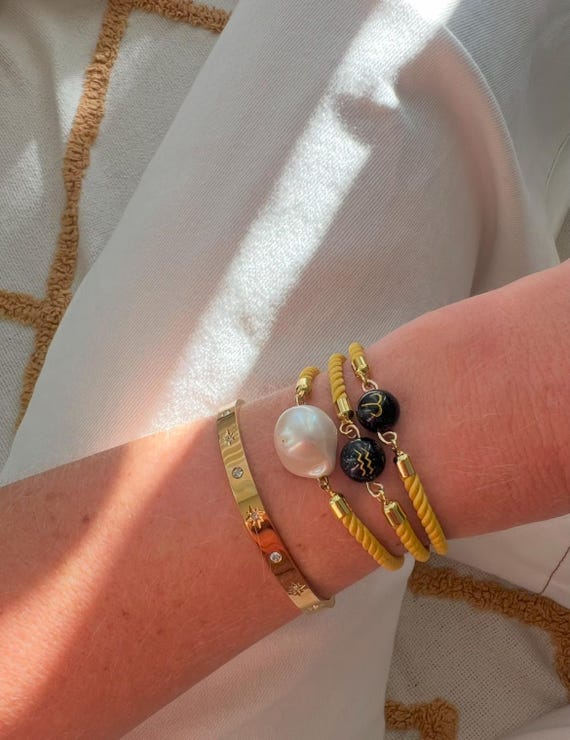 Custom Zodiac constellation bead gold yellow string bracelet