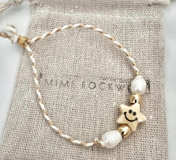 Pearl happy star beige string bracelet