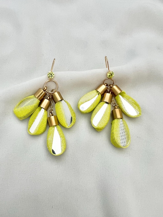 Mirror work tassel zircon dangle drop earrings- Pistachio