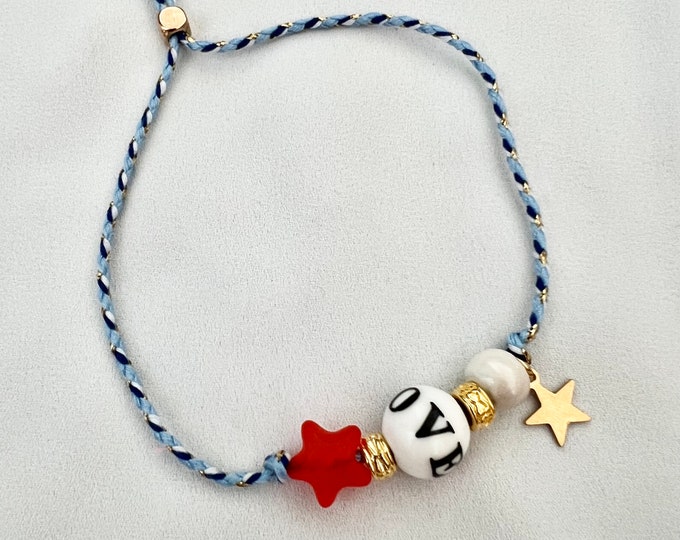 Love bead red star blue string adjustable bracelet