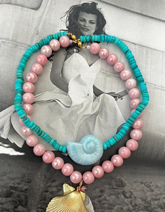 Light blue ceramic shell turquoise Freshwater shell magnetic lock choker necklace