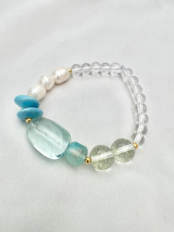 Water droplet glass crystal pearl bead bracelet