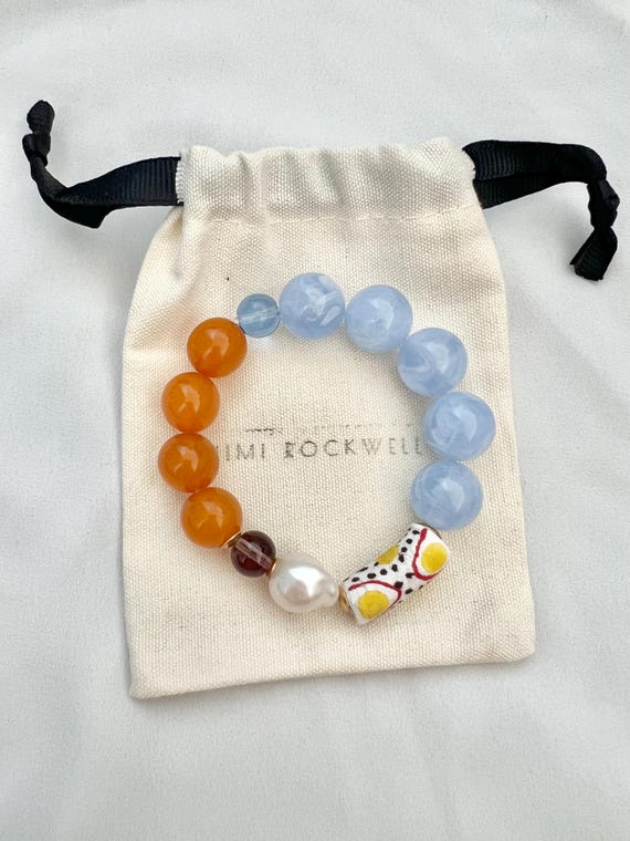 Baroque pearl sky blue brown Krobo bead bead bracelet