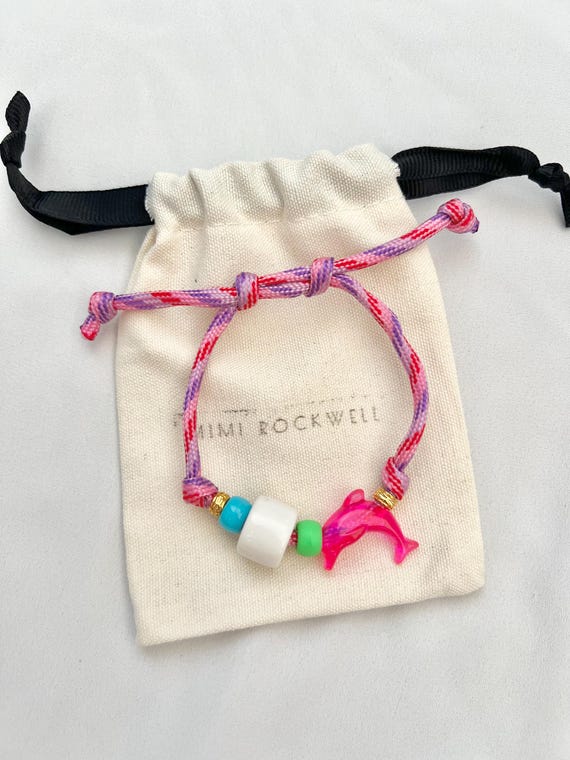 Pink Paracord vintage dolphin bead charm bracelet
