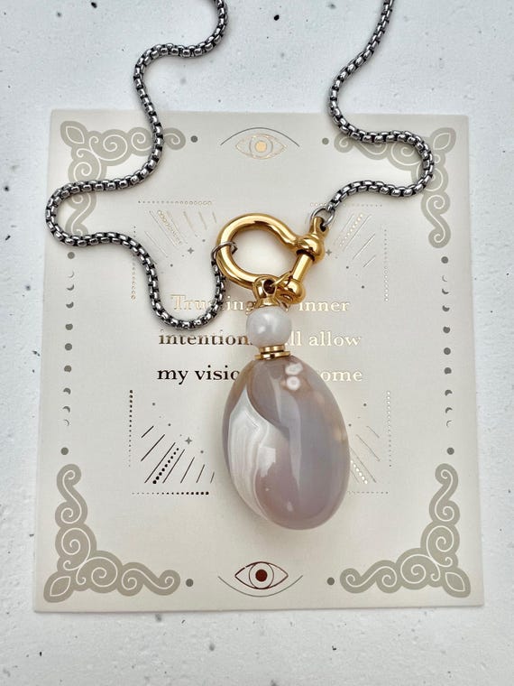 Agate crystal stone perfume oil perfume bottle silver gold stainless steel necklace
