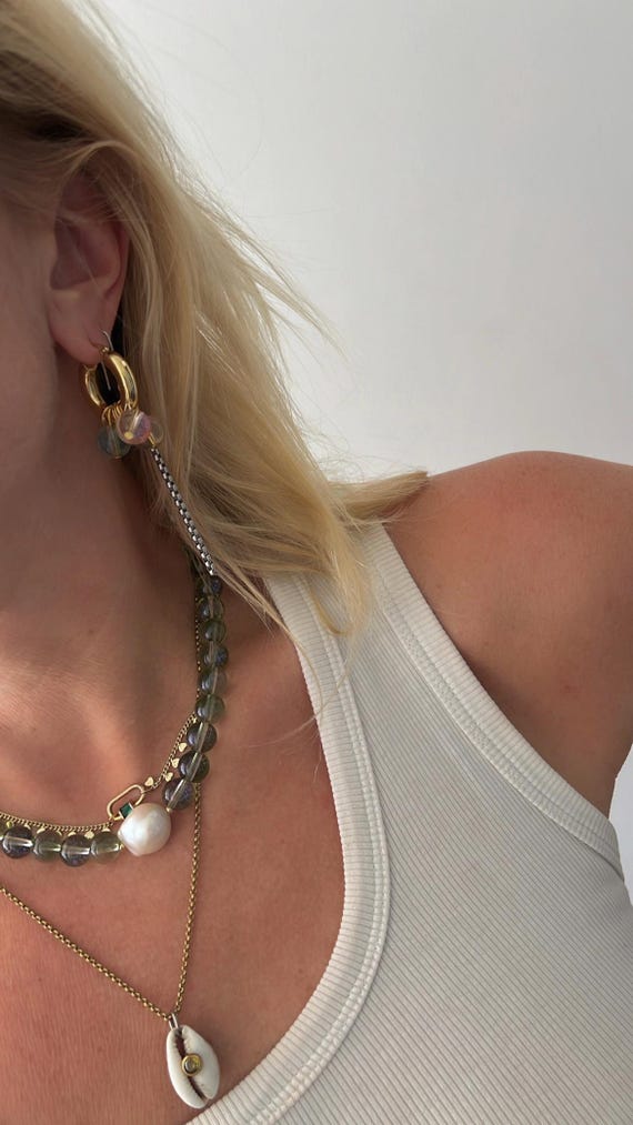 Green clear glass bead Baroque pearl necklace