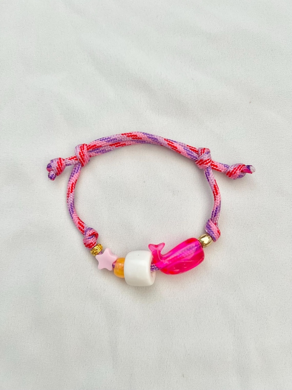 Pink Paracord vintage whale bead charm bracelet