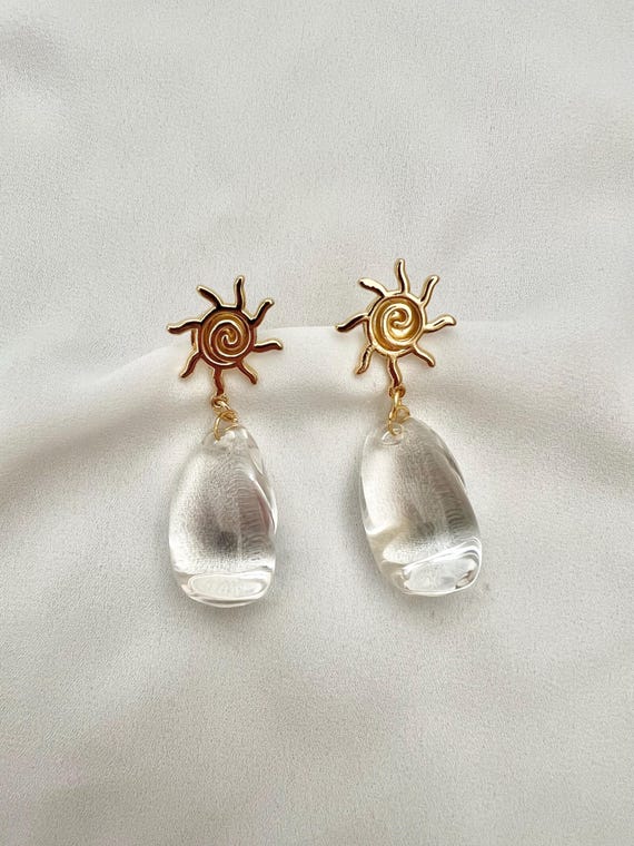 Water drop sun gold earrings